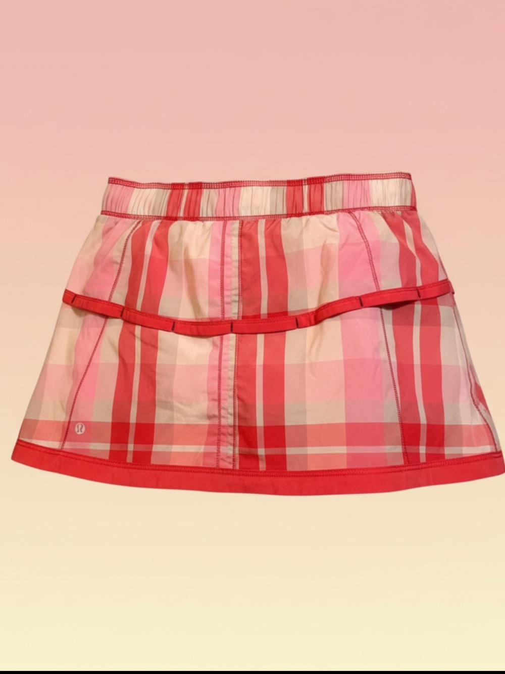 lululemon athletica Pink & Red Plaid Run Revolution Skirt